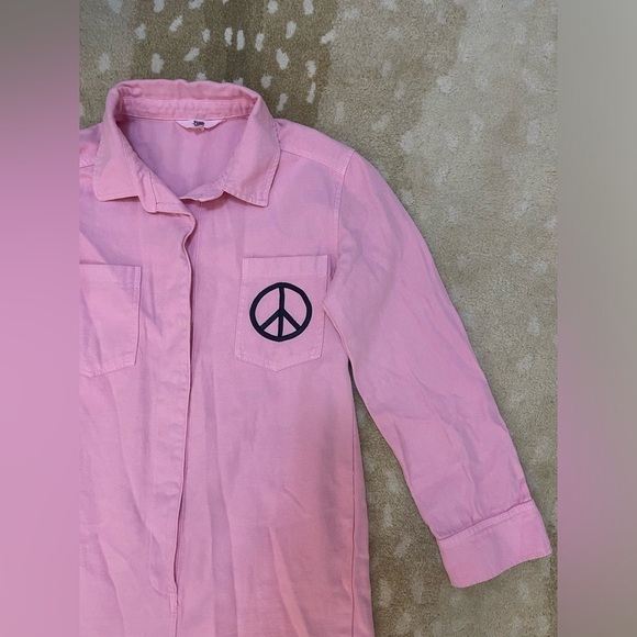 Ascot & Hart pink ribbed embroidered peace sign snap button jumpsuit size small - Picture 3 of 10